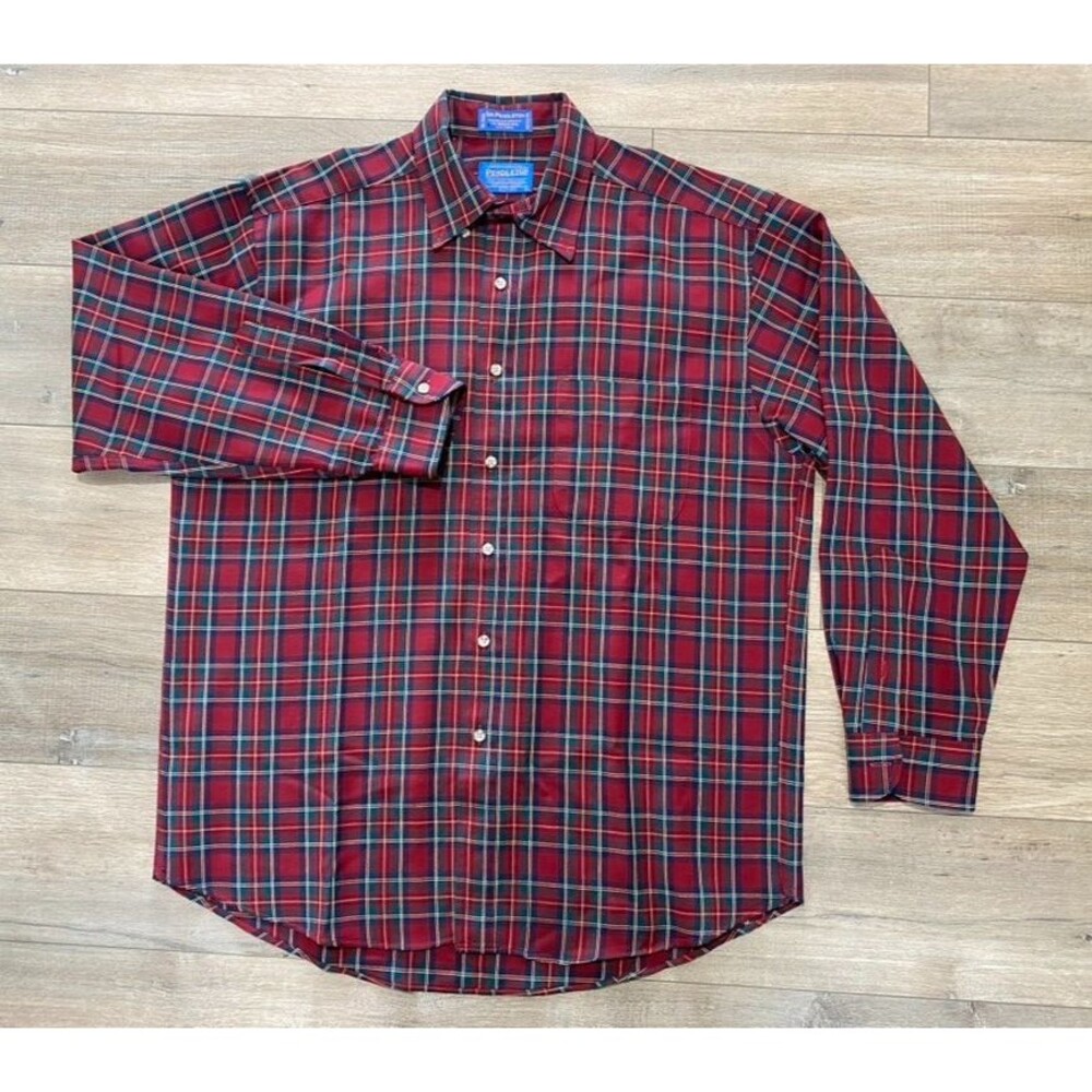 Pendleton Mens L Sir Pendleton Red Green Tartan 100% Wool Button Down Shirt